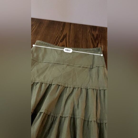 L'Pogee tiered maxi Ruffle Skirt Size medium NWT olive green boho gypsy festival - Picture 10 of 16